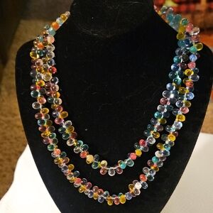Vintage Briolette Glass Teardrop Multicolor Beaded Necklace Solid No Clasp